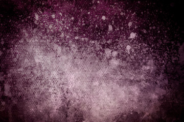 Oil paint splatters on canvas, purple grungy background or texture