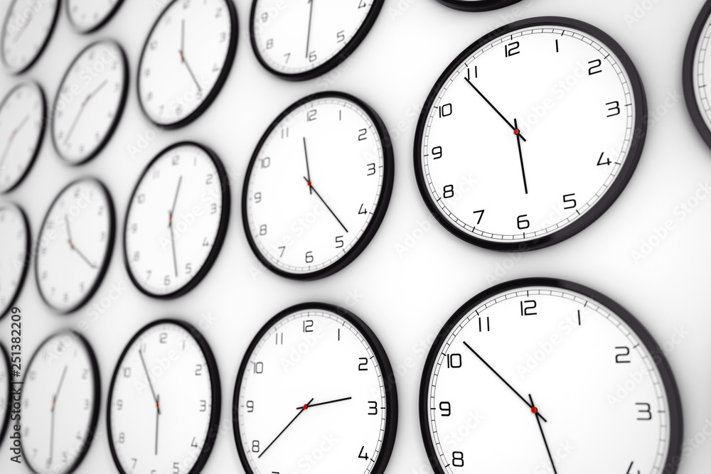 Poster Set of Clocks with Different World Time. 3d Rendering