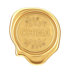 Gold Wax Seal with Made In China Sign. 3d Rendering