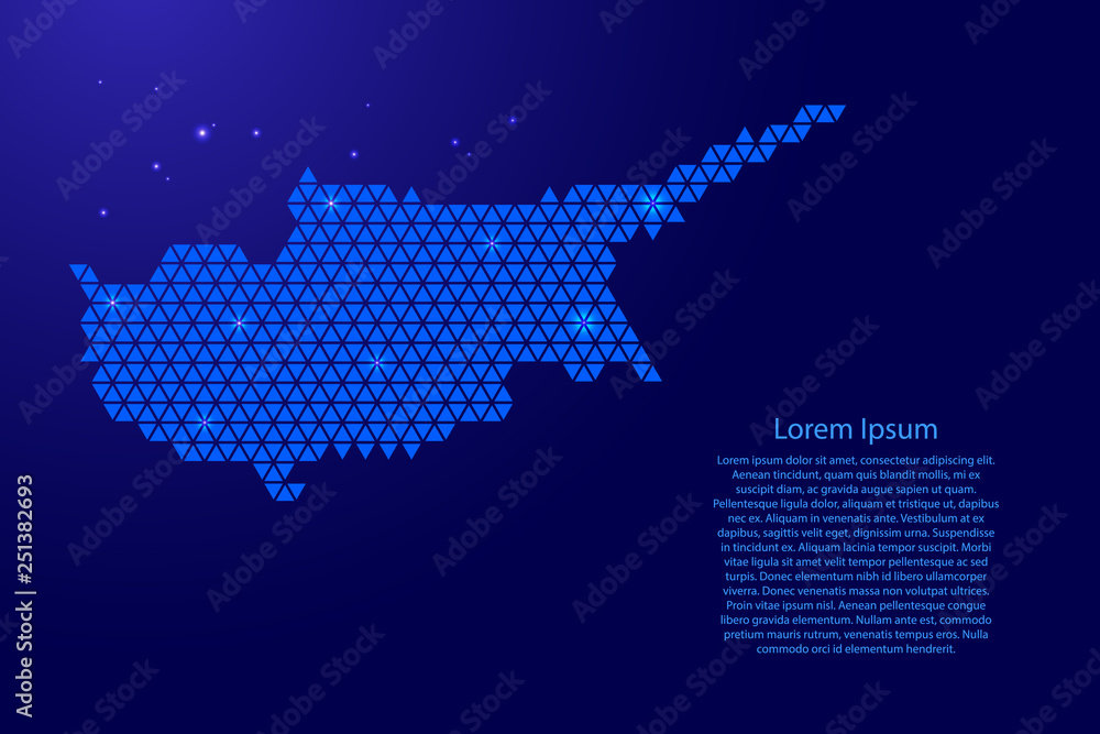 Poster cyprus map abstract schematic from blue triangles repeating pattern geometric background with nodes 