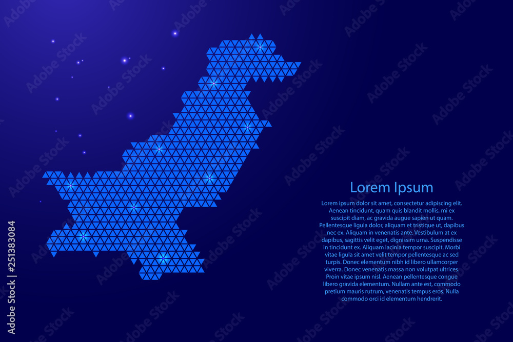 Poster pakistan map abstract schematic from blue triangles repeating pattern geometric background with node