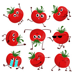 Cute funny tomatoes isolated illustration. Food concept draw.