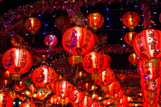 Chinese new year lanterns in chinatown,Thailand