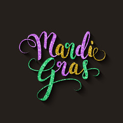 Mardi Gras decorative calligraphic lettering, flyer template, vector illustration © paw