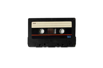 Obraz premium Audio retro vintage cassette tape isolated on white 80s style