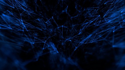 Abstract tehnology or medical web connection of dots particles and lines with depth of field blue