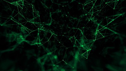 Abstract tehnology or medical web connection of dots particles and lines with depth of field green