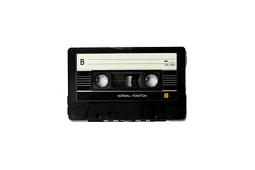 Audio retro vintage cassette tape isolated on white 80s style