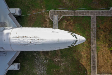 Abandoned aircraft in Bali, Indonesia. Aerial view from above