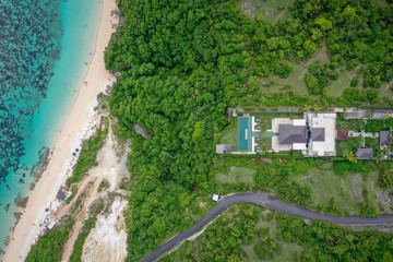 Hotel on the cliff near the beach, aerial view, Bali, Indonesia