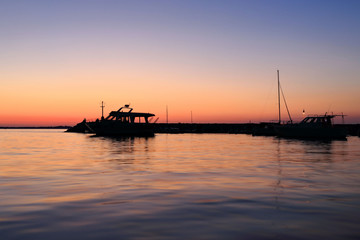 sunset in the port of Fazana, Croatia