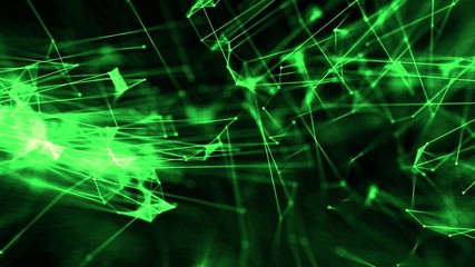 Abstract plexus atom connections through thread with particles green