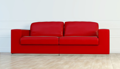 Red leather luxury sofa in white room