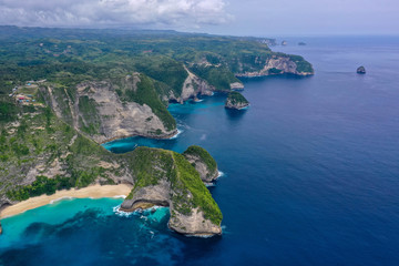 Aerial view of Kelingking beach, Nusa Penida island, Bali, Indonesia