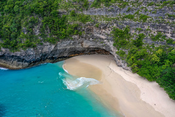 Aerial view of Kelingking beach, Nusa Penida island, Bali, Indonesia