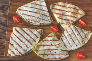 Mozzarella and guacamole quesadillas