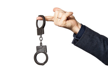 Men's hand with police handcuffs