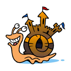 Snail with a special shell, My house is my castle, cartoon