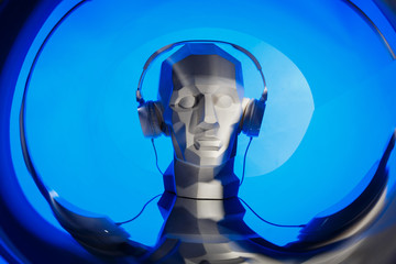 Silhouette of a cyber digital head in a headphones as a dj