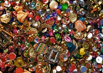buttons, beads, rhinestones, bits of antique plastic and jewelry