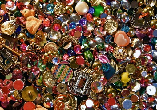 buttons, beads, rhinestones, bits of antique plastic and jewelry - Powered by Adobe