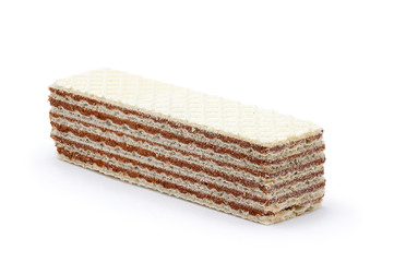 Isolated crunchy, chocolate wafer with nutty flavor on a white background. Food for sweet tooth