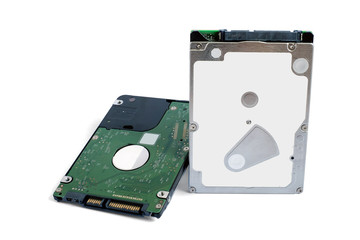 Two laptop harddisks size 2.5 data storage port sata isolated on white background. This has clipping path