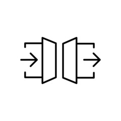 Enter and exit icons. Linear vector symbol with arrow and door.