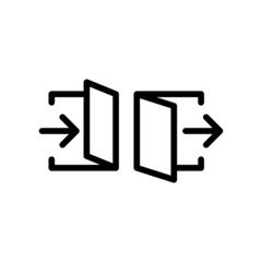 Enter and exit icons. Linear vector symbol with arrow and door.