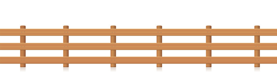 Pasture fence, seamless extenable, wooden textured. Isolated vector illustration on white background.