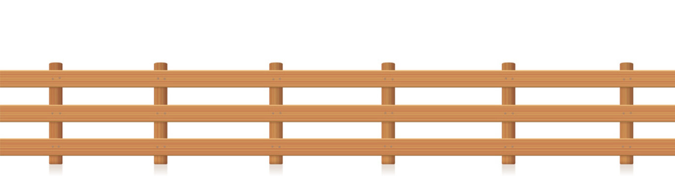 Pasture fence, seamless extenable, wooden textured. Isolated vector illustration on white background.