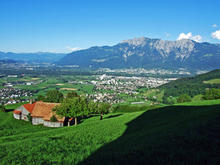 Rural traditional architecture and livestock farms on the slopes of Alviergruppe and in the Rhine...