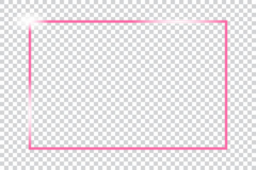 Pink glowing vintage frame isolated on transparent background. Pink luxury realistic rectangle border