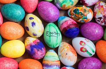 Fototapeta na wymiar coloured eggs are shown ahead of Easter