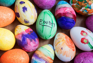 Fototapeta na wymiar coloured eggs are shown ahead of Easter