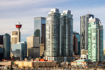 Fototapeta na wymiar City skyline from a hill top on a winters morning, Calgary, Alberta, Canada