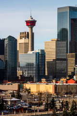 City skyline from a hill top on a winters morning, Calgary, Alberta, Canada