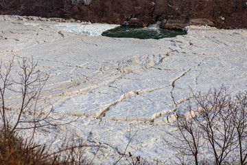 Niagara Falls CANADA - February 23, 2019: Winter frozen view at the American side of beautiful...
