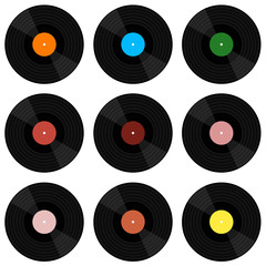Vinyl music record. Vector illustration of a vinyl record. Retro vinyl disk. Vector illustration.