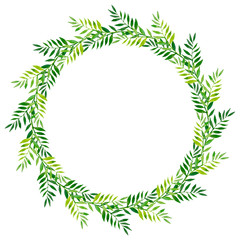 wreath of grass and green leaves, watercolor illustration