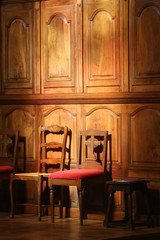 Chaises. Eglise Saint-Gervais et Saint-Protais. Saint-Gervais-les-Bains. / Chairs. Church of St. Gervais and St. Protais. Saint-Gervais-les-Bains.