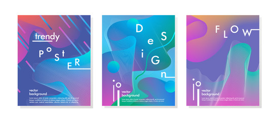 Fototapeta premium Set of trendy neon posters with flowing liquid shapes and geometric elements.Dynamic 3D fluid shapes.Bright abstract layouts perfect for prints,flyers,banners,covers,parties,social media and more.