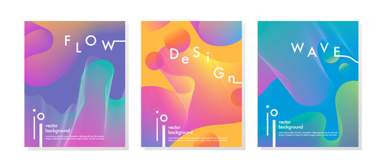 Set of trendy neon posters with flowing liquid shapes and geometric elements.Dynamic 3D fluid shapes.Bright abstract layouts perfect for prints,flyers,banners,covers,parties,social media and more.