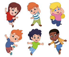 Set of kids jumping in the air.Vector and illustration.