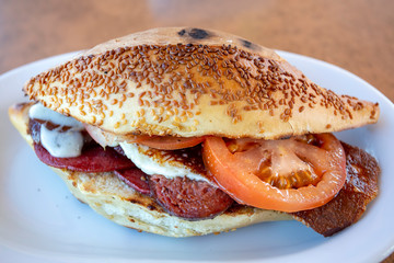 Traditional delicious Turkish foods; Izmir Cesme kumru sandwich