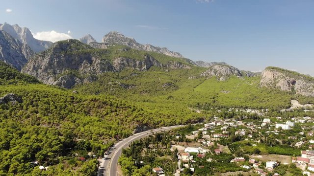 Aerial view of Mountains and Coast National Park in Turkey, Beldibi village