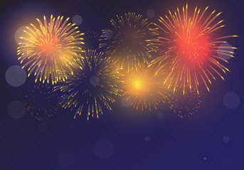 Brightly Colorful Fireworks on twilight background