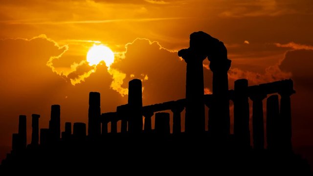 The Valley of the Temples or Valle dei Templi at Sunset, archaeological site in Agrigento, one of the most outstanding examples of Greater Greece art and architecture, Sicily, Italy