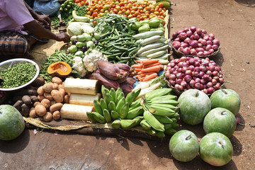 Etal de petits légumes en Inde du Sud