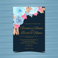 Watercolor Floral wedding invitation with beautiful blue roses